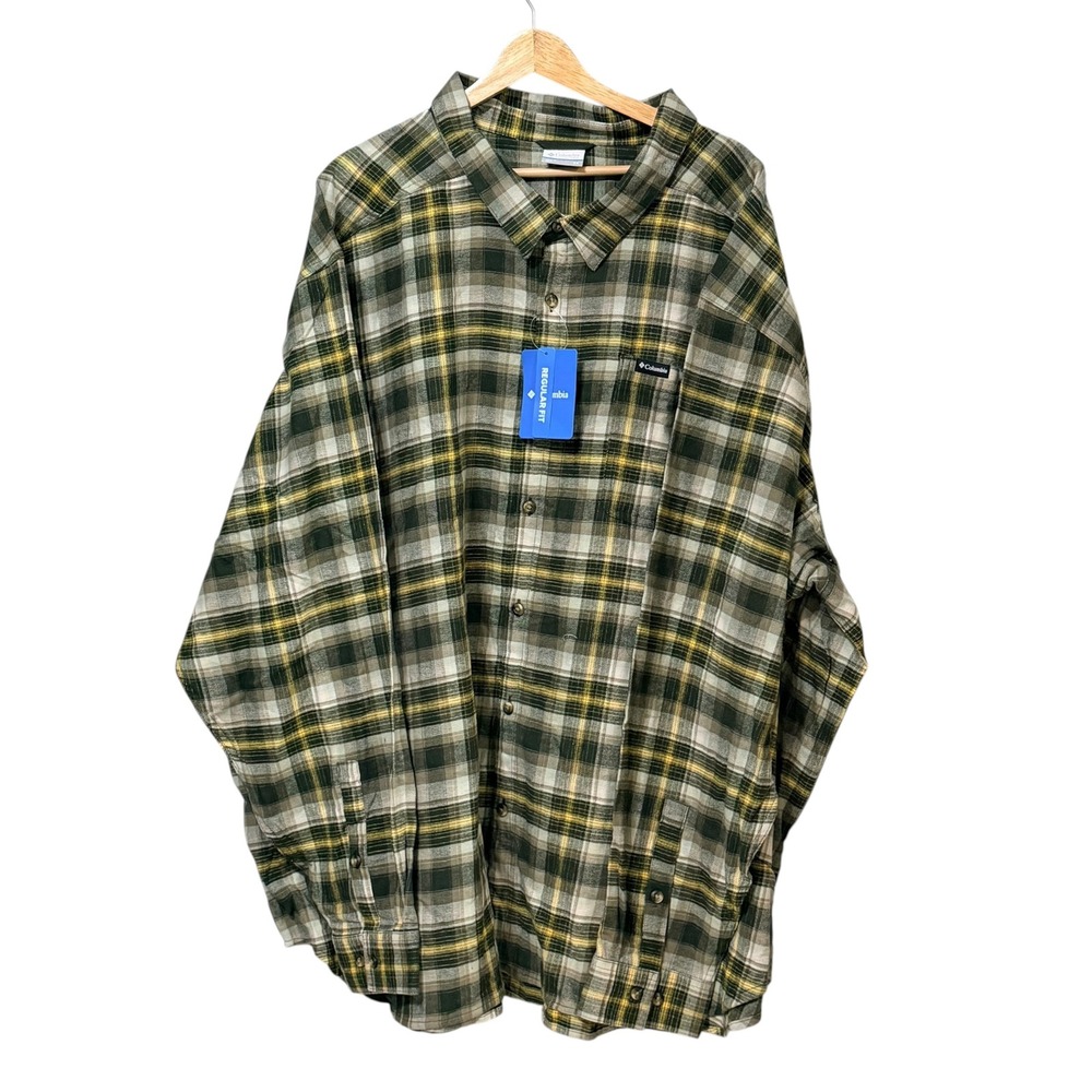 Columbia Mens 6X Plaid Button Down Shirt Green Yellow Long Sleeve AS1523 NEW
